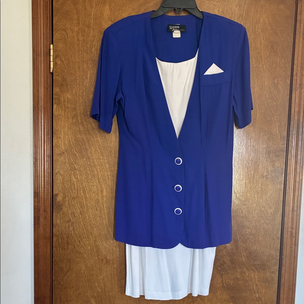 Vintage 1990’s Dawn Joy Royal Blue & White Midi 2 Piece Dress Junior Size 11